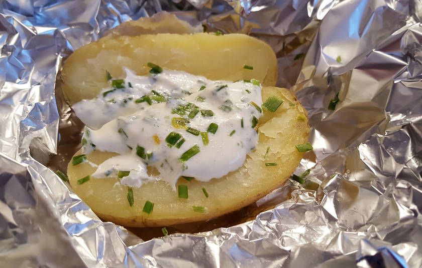 Potatoes are both warming and filling on a cold evening outdoors.