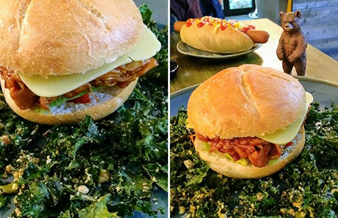 Jackfruit burger and vegan hotdog